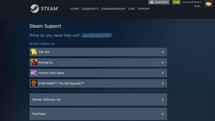 Step one for getting a Steam refund is to log in. You'll see your recently purchased games.