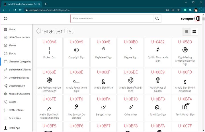Unicode list