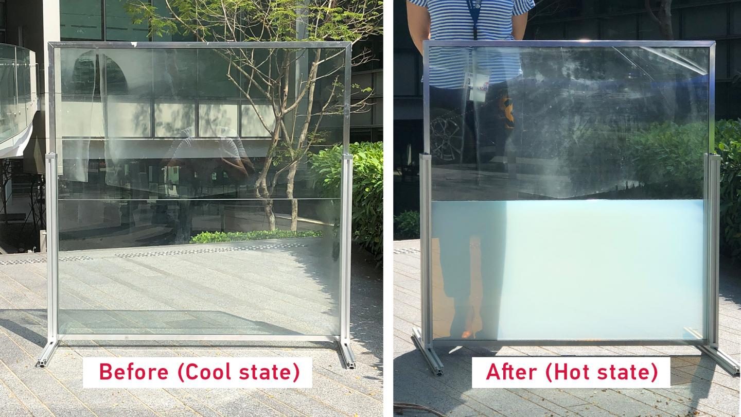 The smart window turns opaque when exposed to heat, thus blocking sunlight, and, when cool, returns to its original 'clear' state.