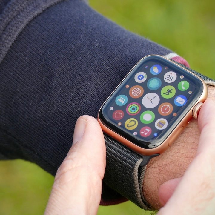 The Apple Watch SE, on the wrist. The app selection screen is showing.