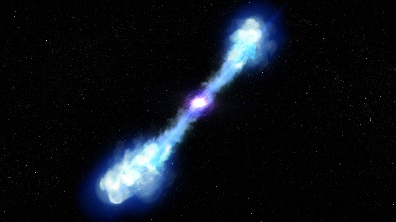 Artist's conception of short gamma-ray burst 200522A, the result of what scientists have confirmed to be the brightest kilonova ever recorded, at ten times brighter than the next closest observed event.