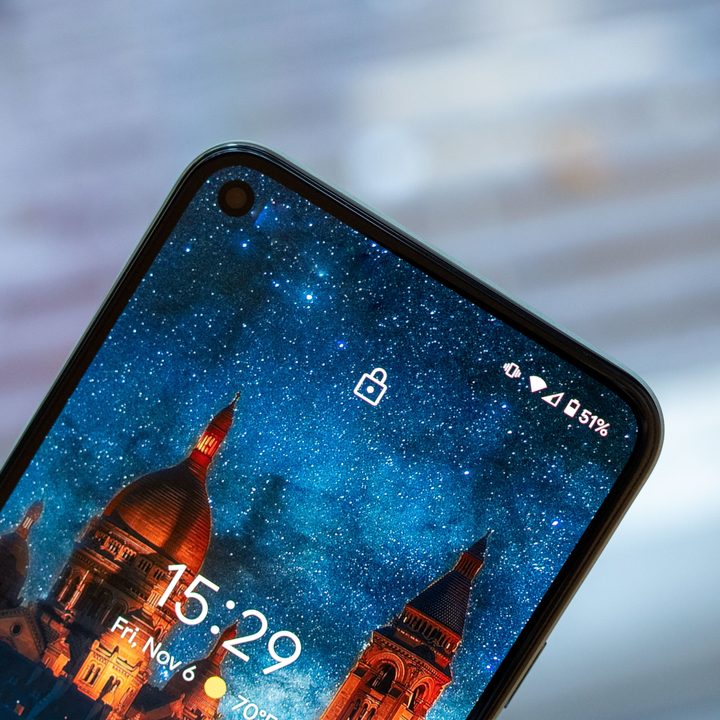 Google Pixel 5 with screen on.