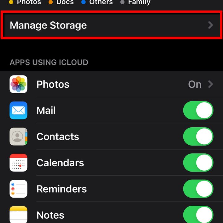 iCloud Manage Storage.