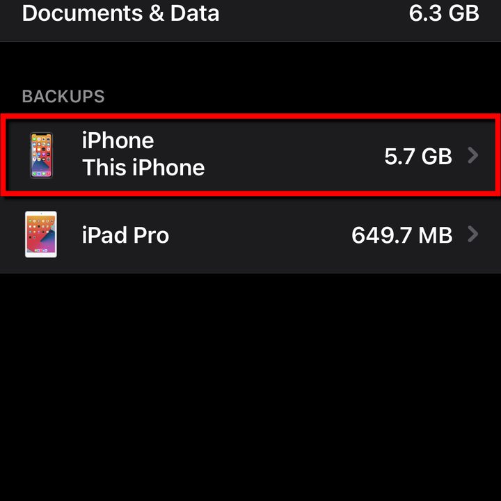 iPhone Backups Manage This Phone.