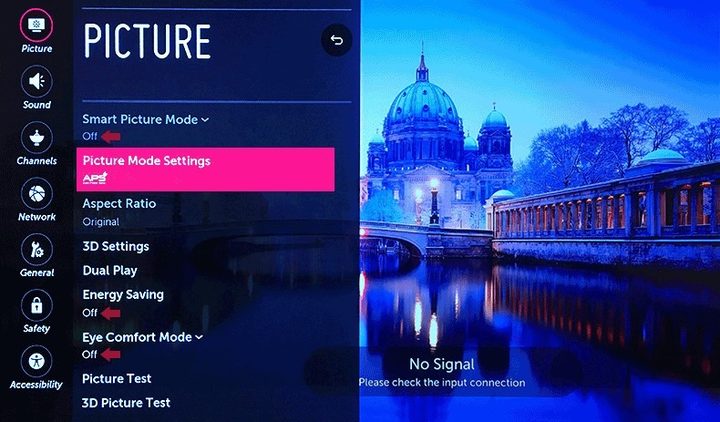 LG picture mode settings.