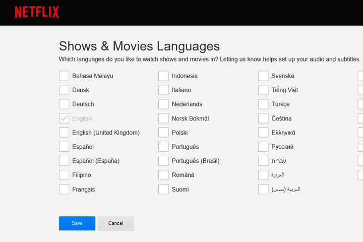 Image of Netflix Shows & Movies Language Page