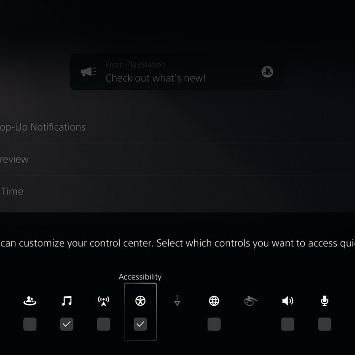 Editing the control center on PS5.