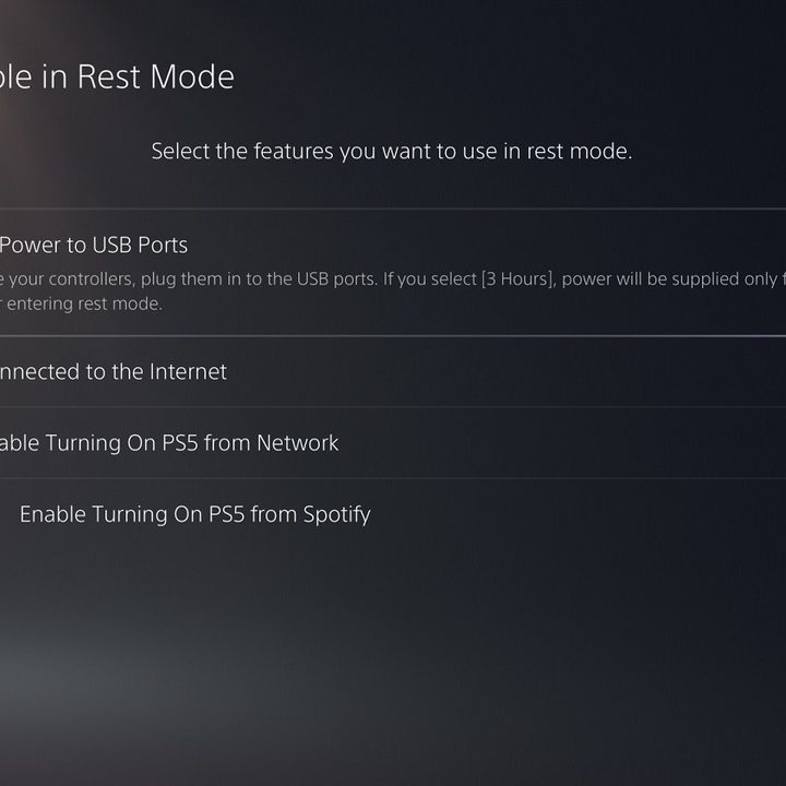 Rest mode features on PS5.