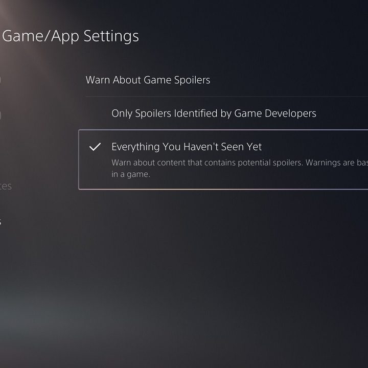 Game app settings on the PS5.