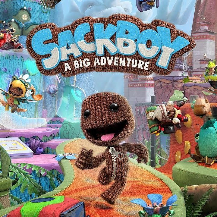 Sackboy running down a colorful raod.