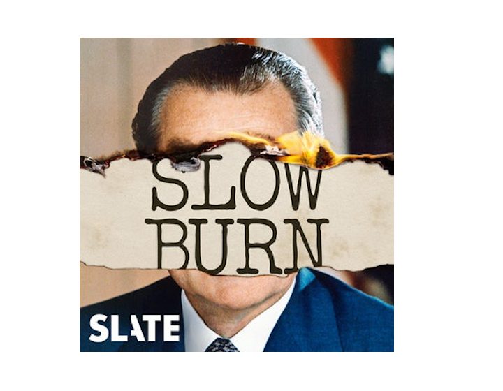 Slow Burn political podcast logo.