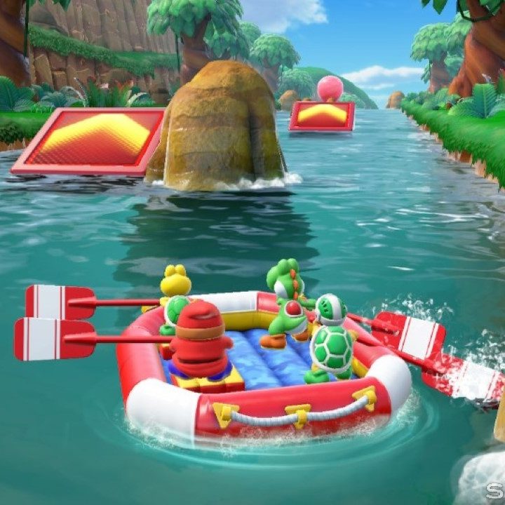 Mario and friends racing tricycles.