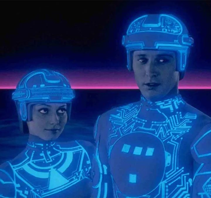 Cindy Morgan and Bruce Boxleitner in Tron.