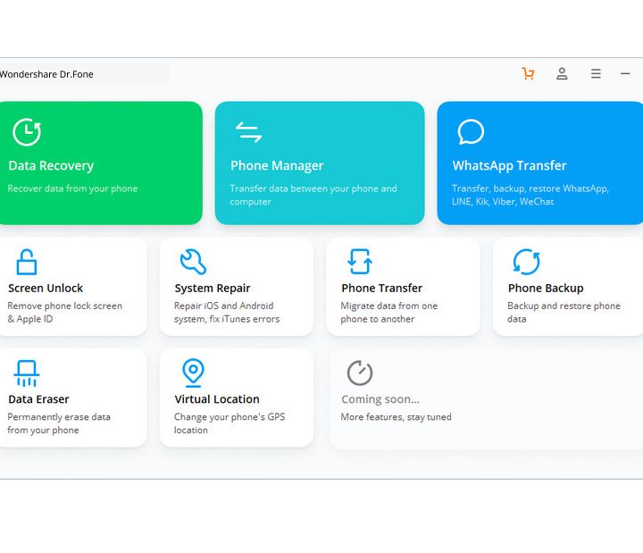 Wondershare Dr.Fone Android Data Recovery options page.
