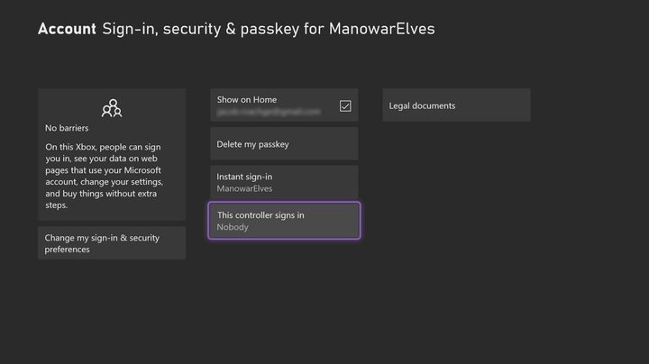 controller sign-in setting on xbox series x