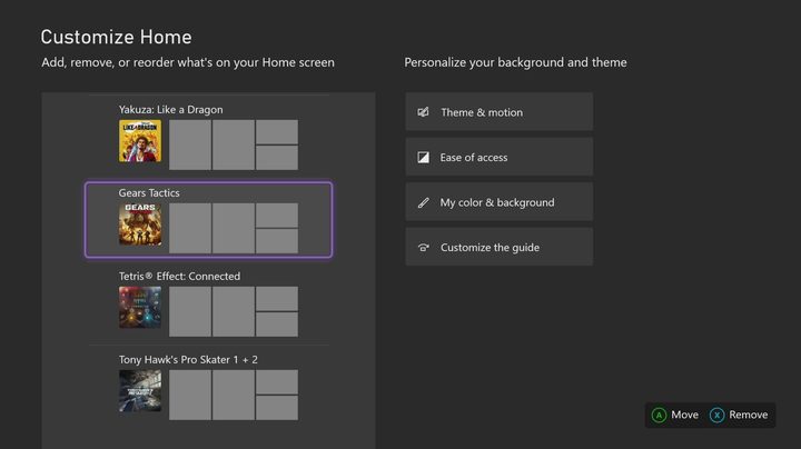 home screen customization on xbox series x