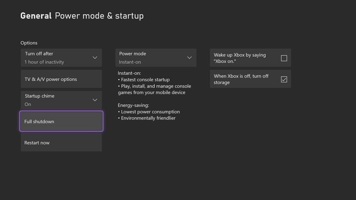 xbox series x full shutdown setting