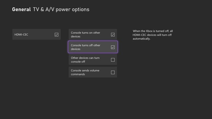 HDMI-CEC options on Xbox Series X