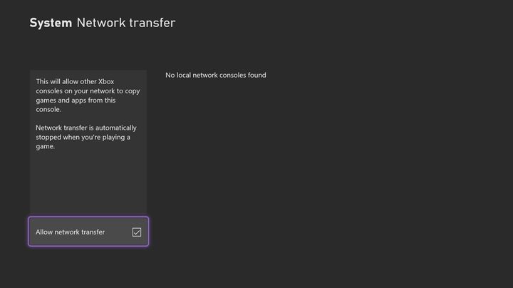 network transfer setting on xbox series x