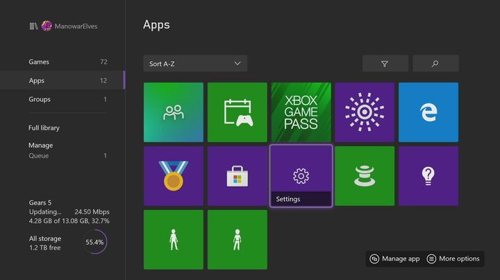 xbox series x apps menu