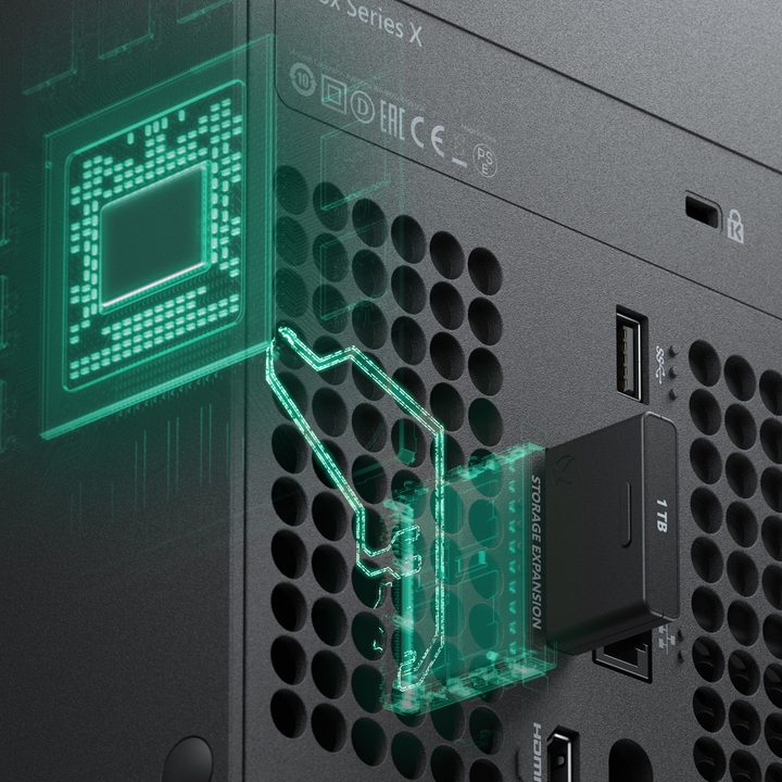 Graphic showing 1TB SSD installed in an Xbox Series X.