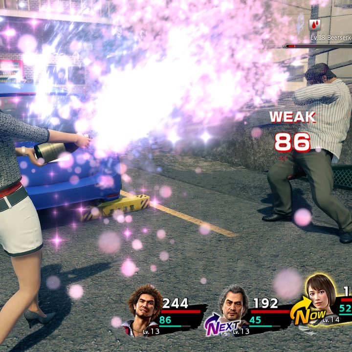 Saeko spraying champagne on an enemy.