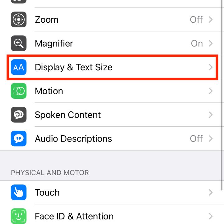 Accessibility settings