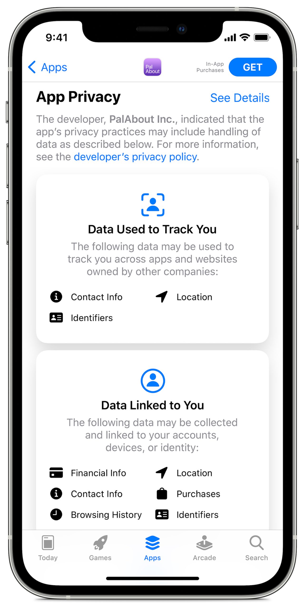 App Store privacy information