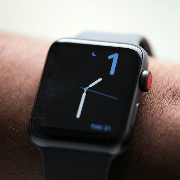 An Apple Watch Series 3 worn on a wrist.