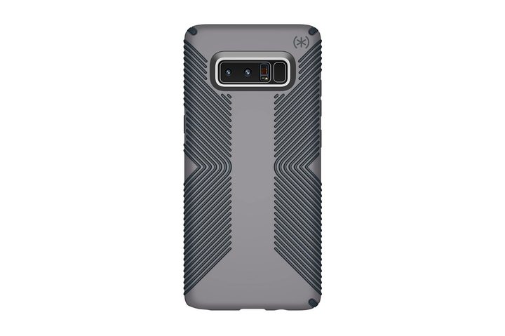 Rear view of gray Speck Presidio Grip Note 8 phone case.