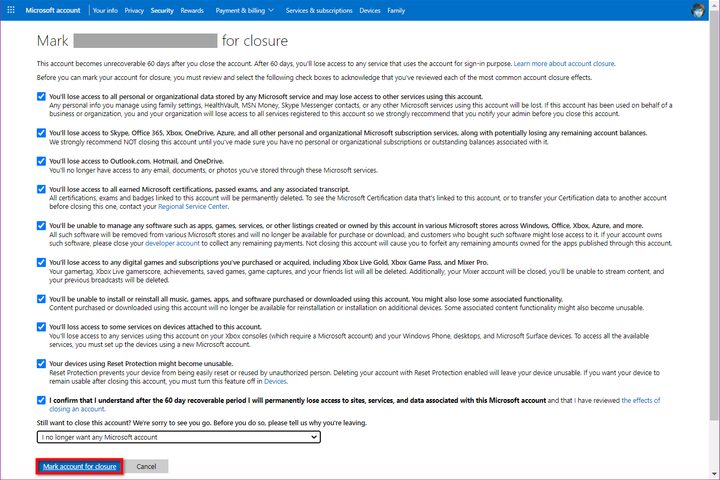 Close Microsoft Account