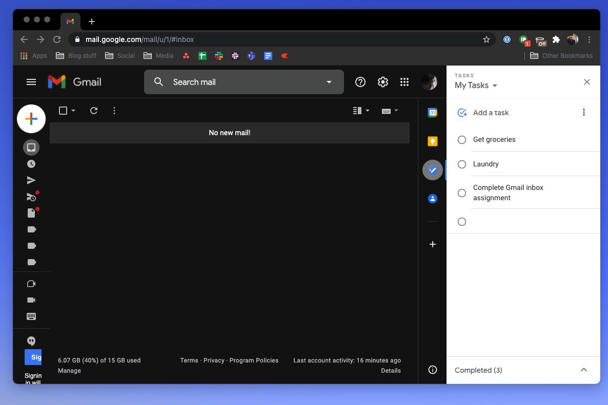 Gmail sidebar Google Tasks