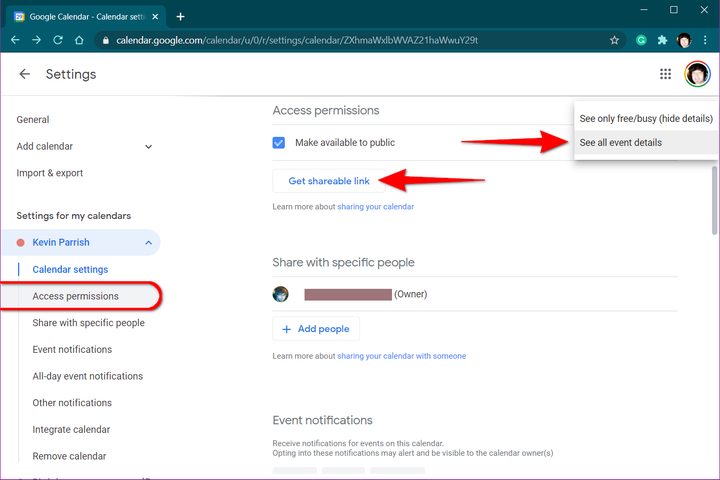 Google Calendar Set Access Permissions