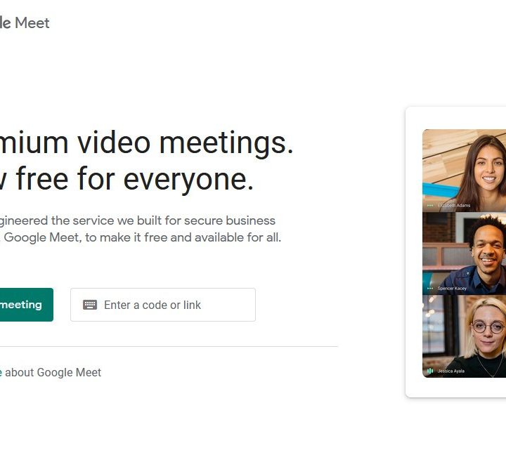 Main page of Google Meet website where people can start a new meeting.