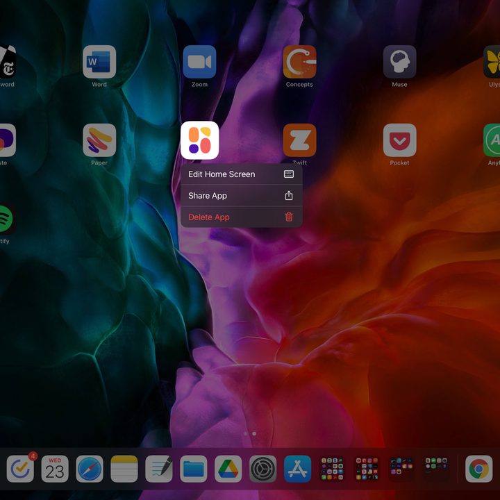 A screenshot of deleting an app from the home screen on iPad.