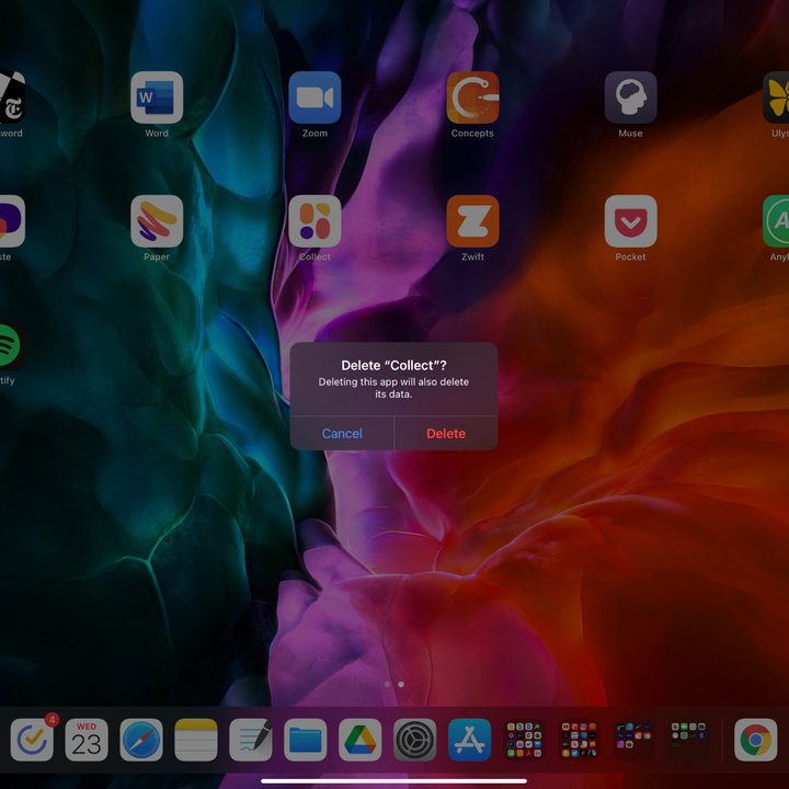 A screenshot of deleting an app from the home screen on iPad.