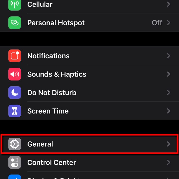 iPhone Select General Setings