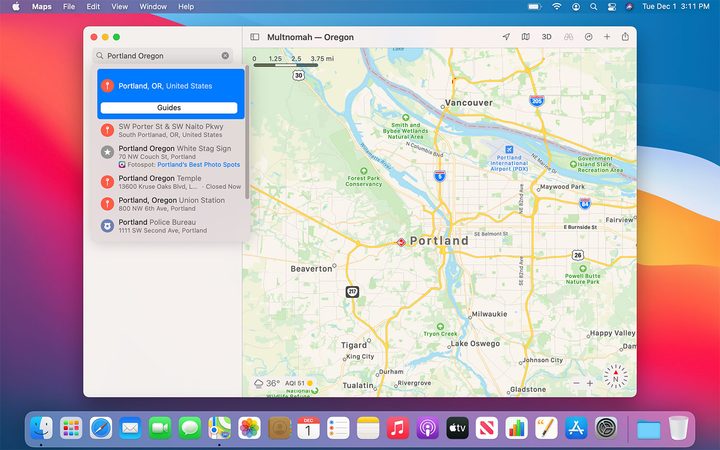 Maps in MacOS Big Sur