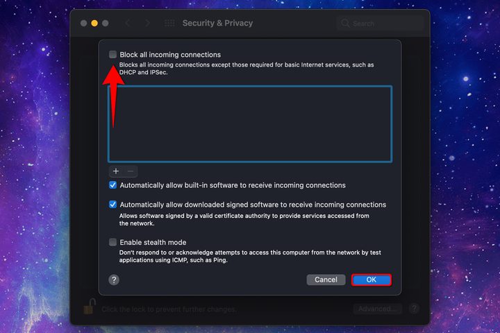 MacOS Firewall Uncheck Block Incoming