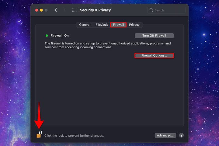 MacOS Select Firewall Options
