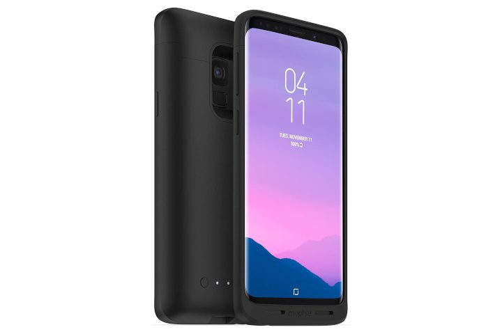 Mophie Juice Pack case on a Samsung Galaxy S9 showing the front and rear view.