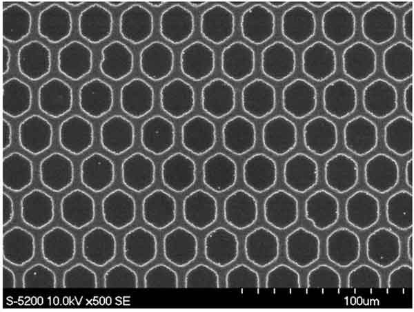 Microscope photos of self-assembled cathode holes