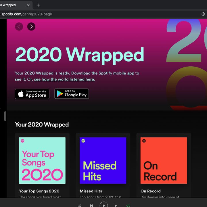 Spotify Wrapped 2020 home login