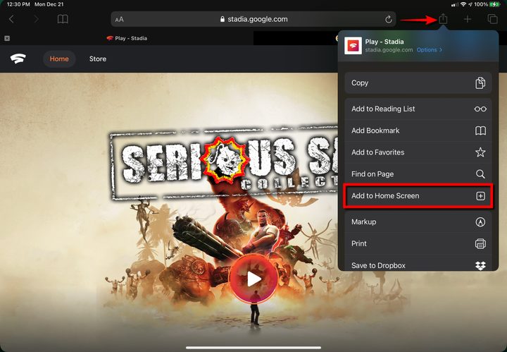 Stadia Add to Home Screen