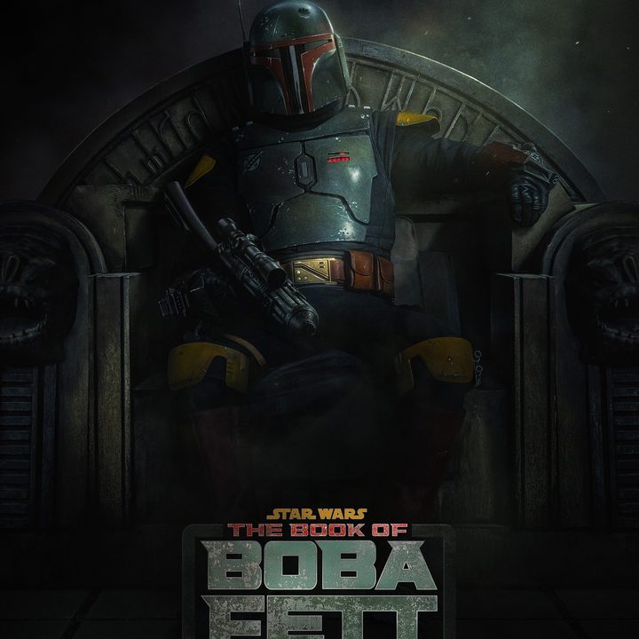Boba Fett lounges in Jabba the Hutt's throne in art from The Book of Boba Fett series.