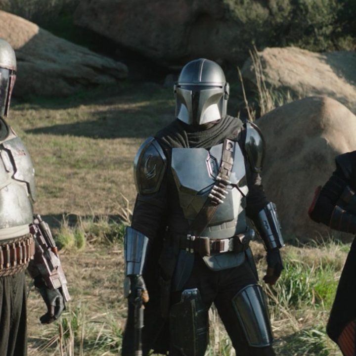 Boba Fett, Din Djarin, and Fennec Shand in a scene from The Mandalorian.