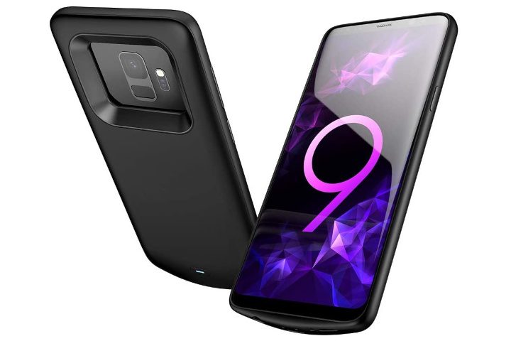 Elebase Slim 4,700mAh Battery Case on the Samsung Galaxy S9, showing the case's front and rear.
