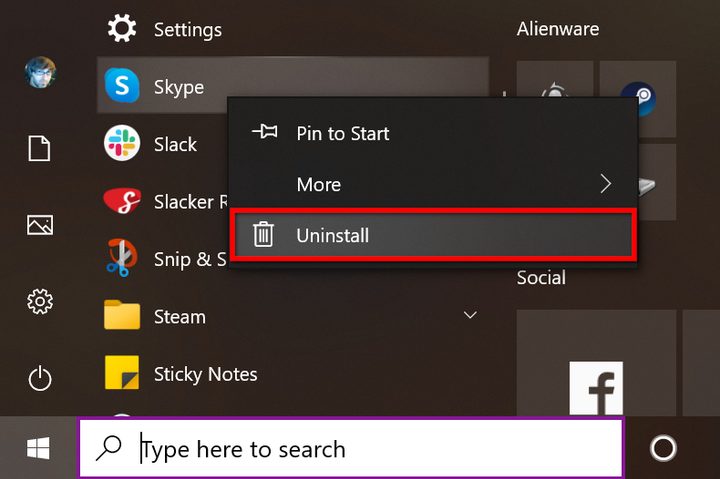 Windows 10 Uninstall App