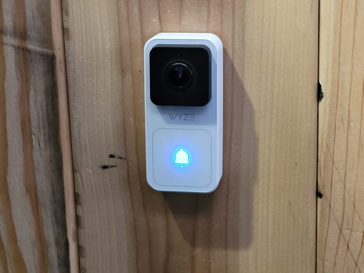 Wyze video doorbell mounted on the wall