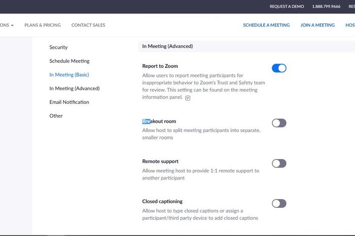 Image of Zoom Settings Menu Breakout Room Toggle